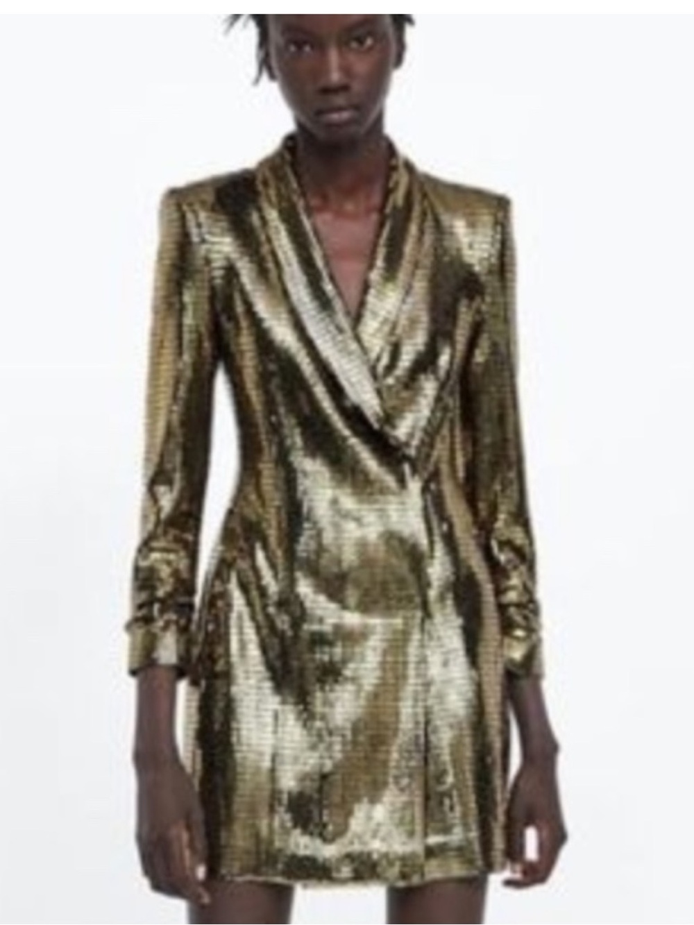 Zara Metallic Gold Sequin Mini Blazer Dress